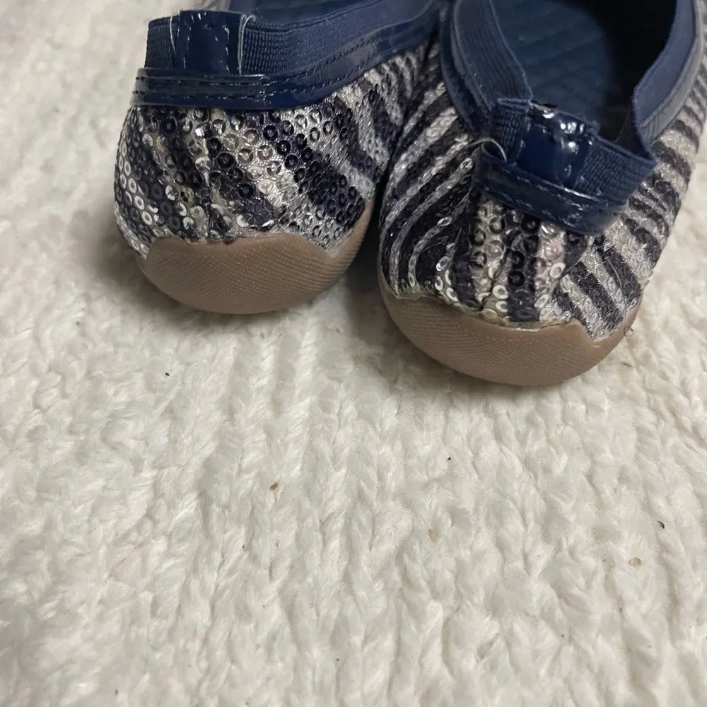 Michael Kors Kids' Striped Navy and Silver Slippers SZ4